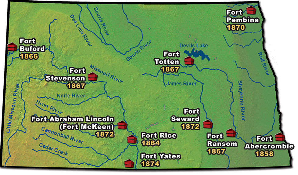 Map of North Dakota military forts