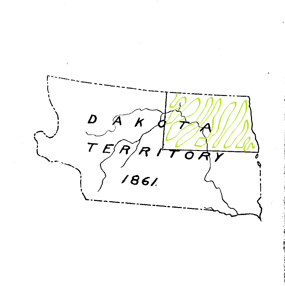 In 1861, Congress responded to the requests of the residents of Yankton and created Dakota Territory. Once again, the shape changed. Nebraska was no longer the governing body of western Dakota. Now, the tiny villages of Yankton, Sioux Falls, and Pembina were responsible for governing a huge territory that spread across modern day Montana and Wyoming.