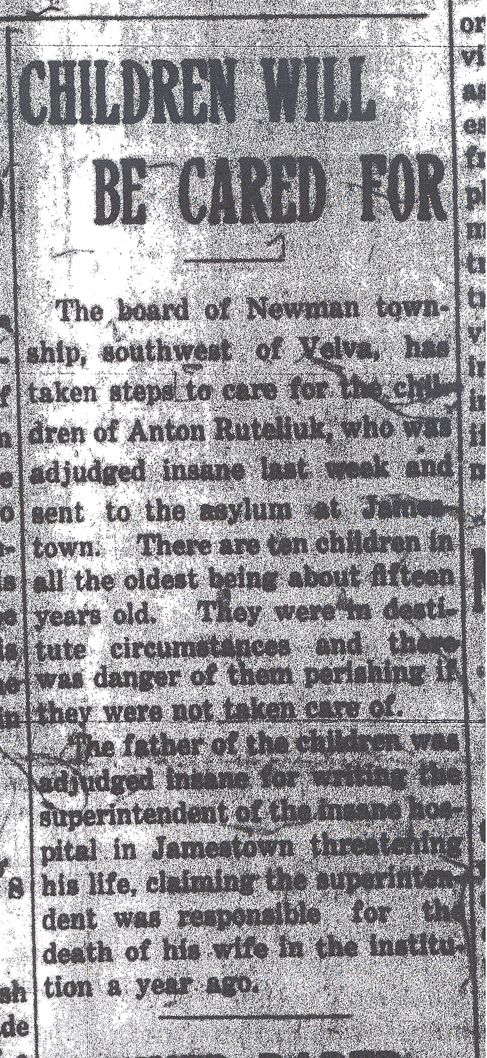 News clipping - Children will be cared for