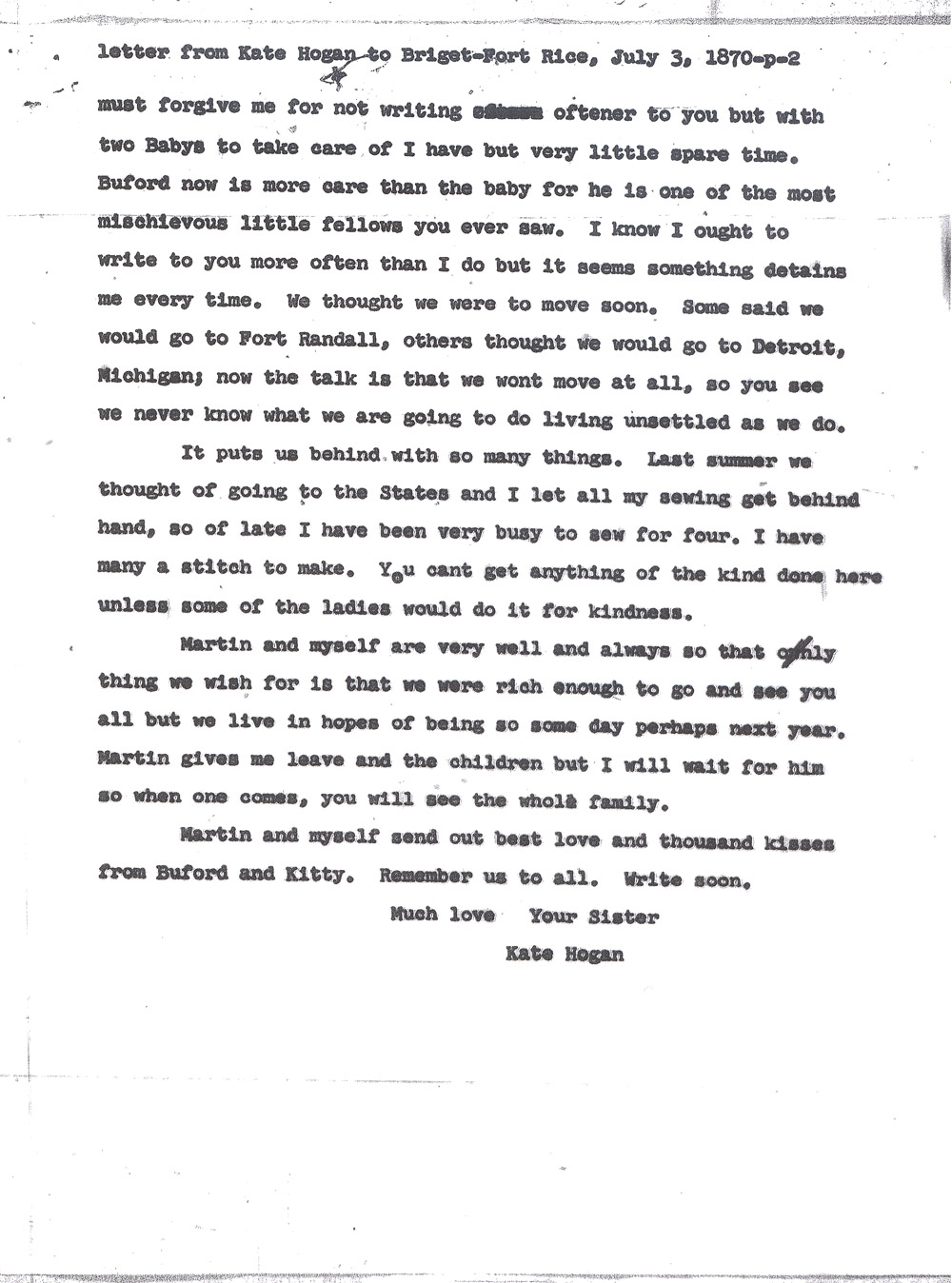 Kate Hogan Letter 2, Transcription, Page 2