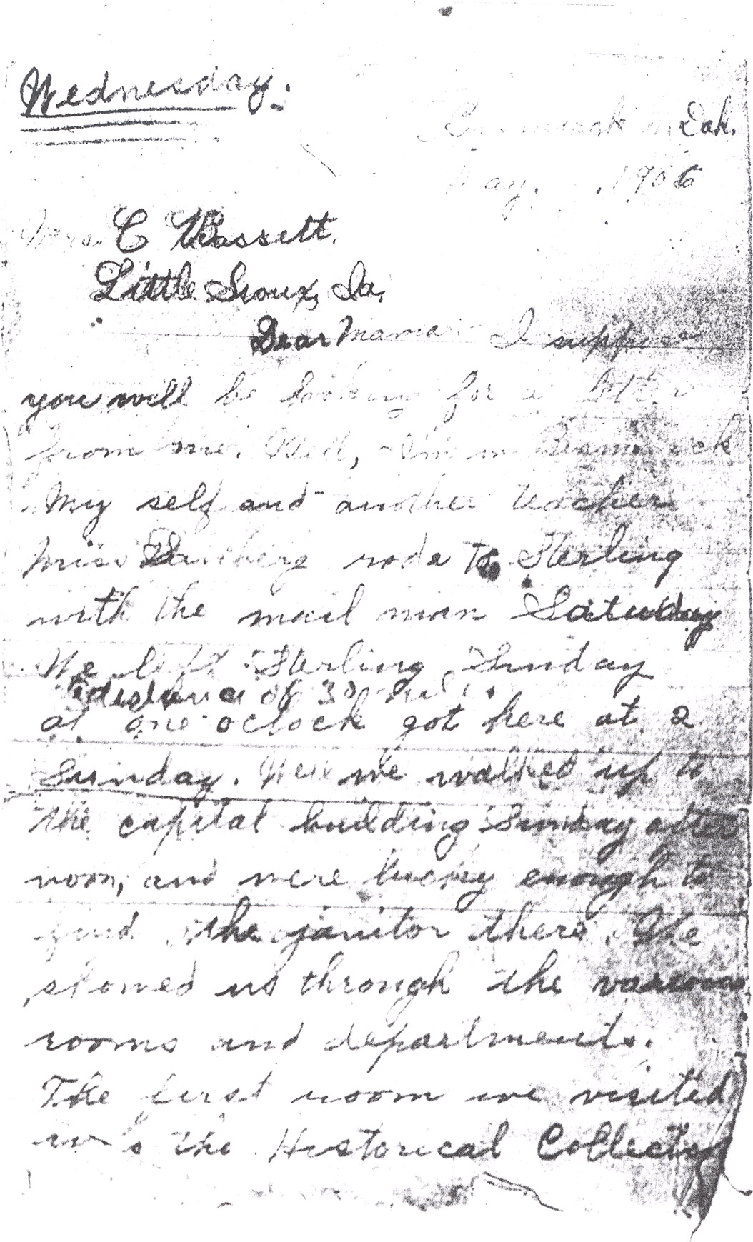 Effie Clinkenbeard Letter, original and transcript (Page 1)