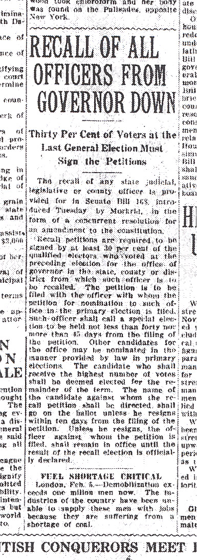 The Bismarck Tribune: Recall Amendment Article