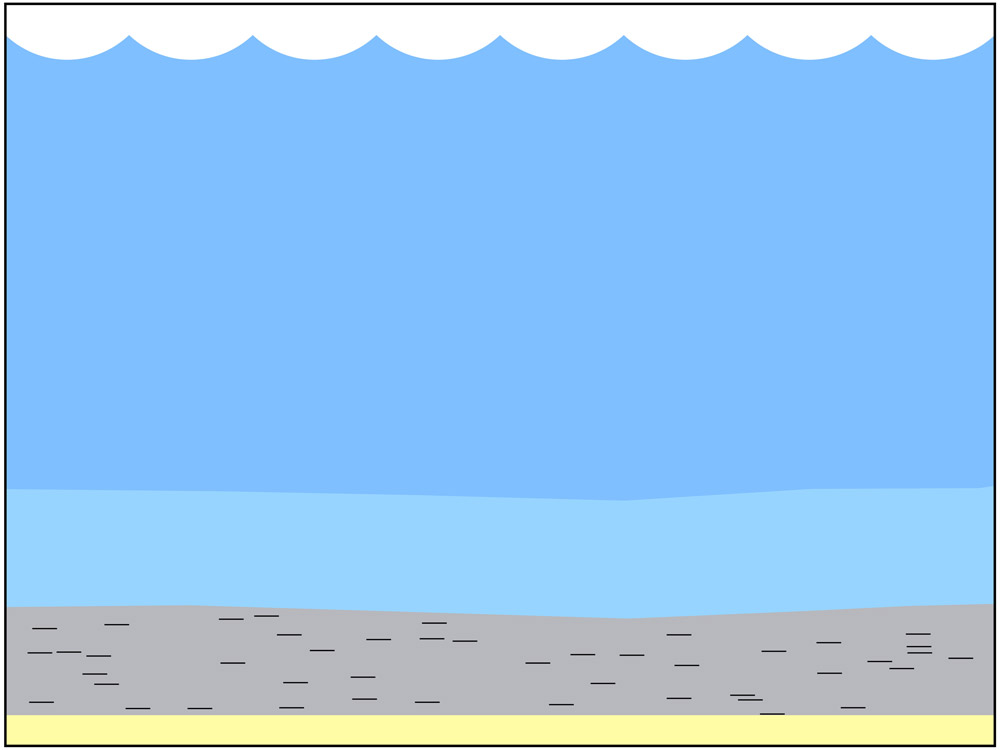 <span class='figure-reader-id'>Stage 4</span> Over millions of years, layer after layer of decayed plant and animal matter built up.