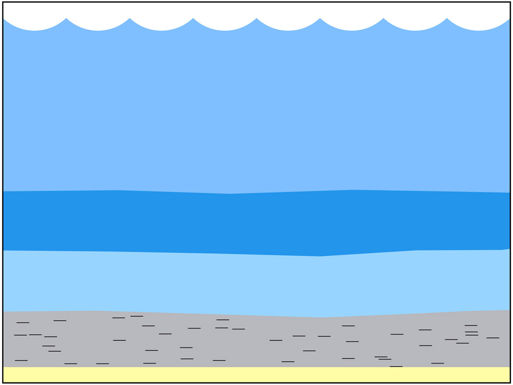 <span class='figure-reader-id'>Stage 4</span> Over millions of years, layer after layer of decayed plant and animal matter built up.