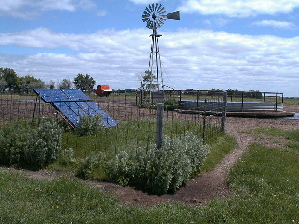 Closeup of solar panels and water