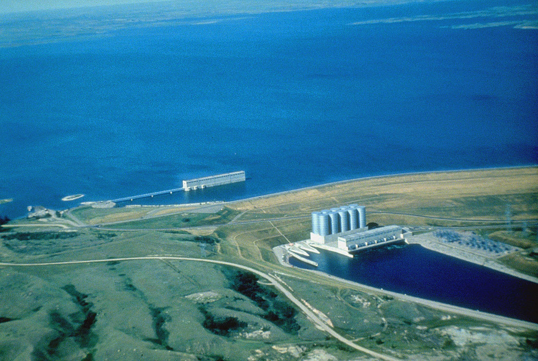 An aerial view of Garrison Dam