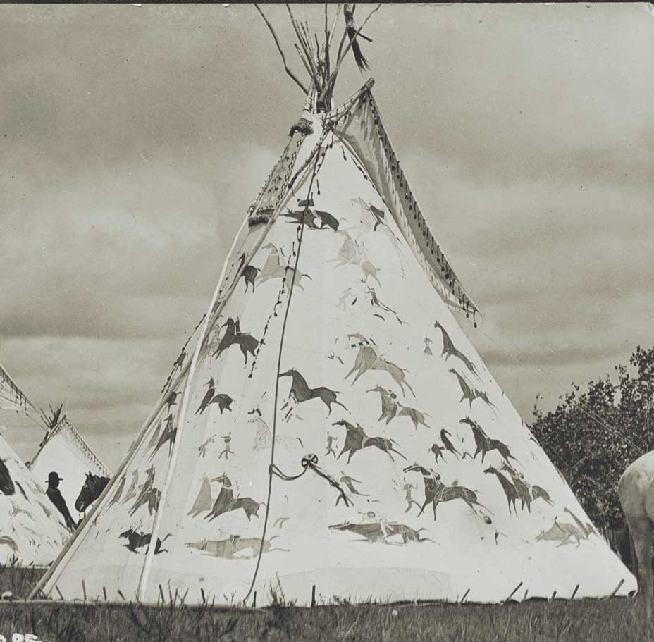 The tipi is a cone-shaped tent covered with hides