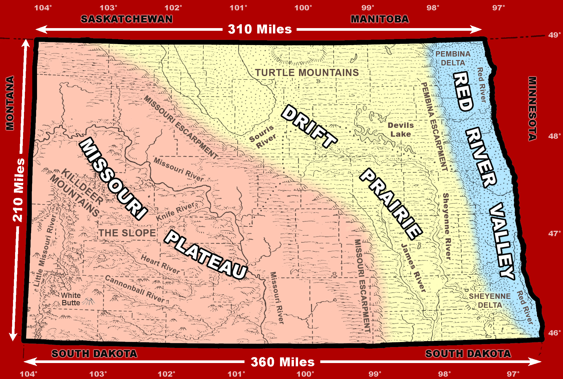 Three Geographical Regions of North Dakota