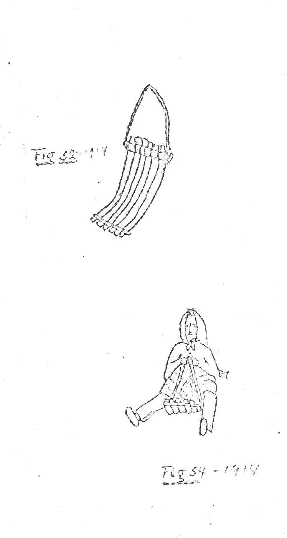 Gilbert Wilson asked Goodbird and Wolf Chief to draw pictures of the stories they told. These two images show how a sled was made from bison ribs joined by rawhide thongs. One or two children could sit on the sled and slide down a snowy hill.