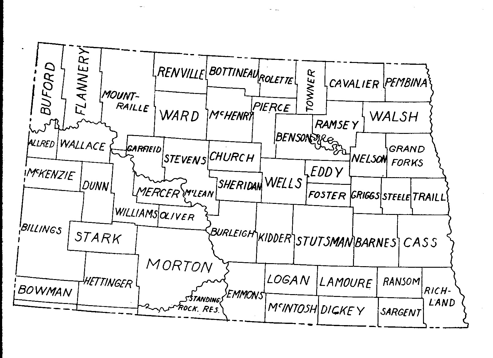 This is the state of North Dakota in 1889. The counties are somewhat different from what we see on today’s map.