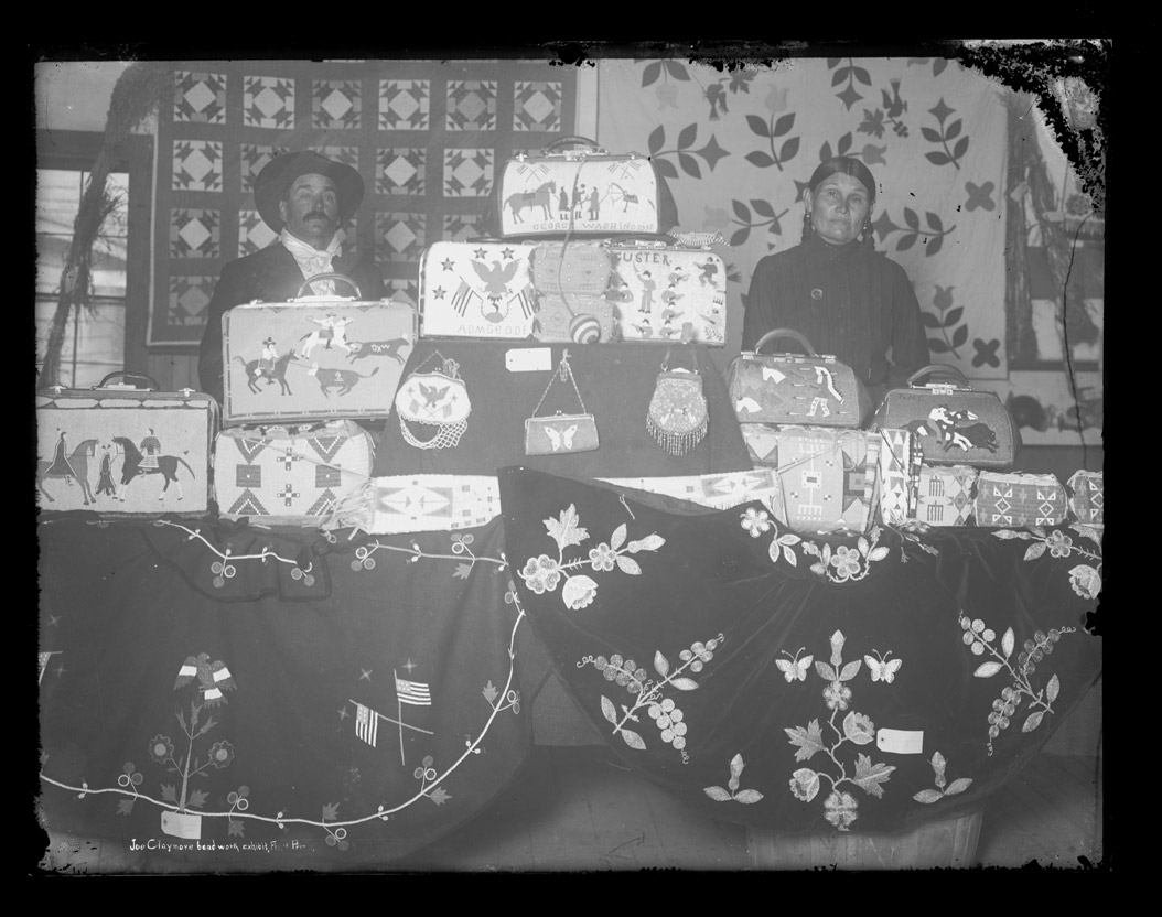 Mr & Mrs Joe Claymore and their beadwork Fort Yates ND 1915