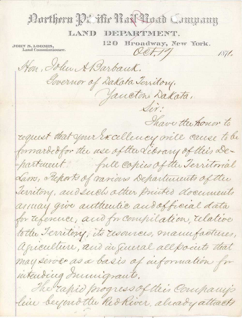 It was as important to the Northern Pacific Railroad to settle Dakota as it was to the territorial government. The governor would have sent everything available to help the NPRR find more settlers for Dakota Territory.