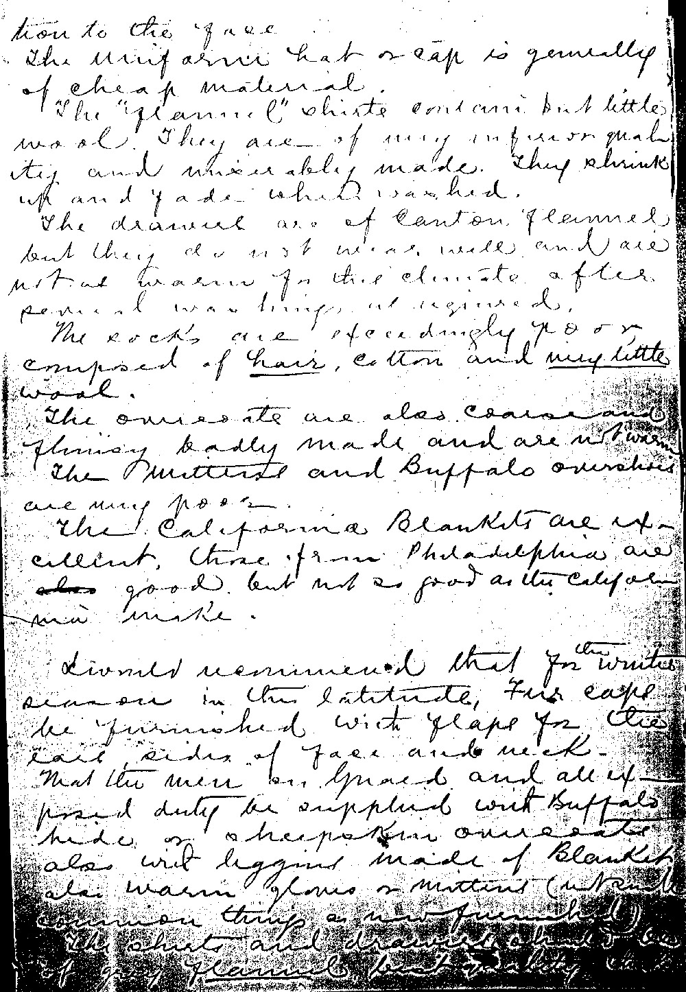 Officers took seriously their duty to oversee the well-being of the soldiers. The condition of enlisted men’s clothing at Fort Buford was not acceptable to the post surgeon who wrote up this report. Though complaining about conditions was common among all soldiers, one of the few places where an official complaint was acceptable was in a report concerning the welfare of the soldiers.