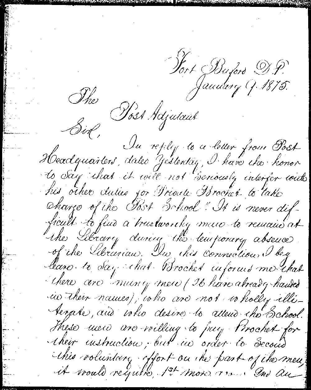 The Army did not officially support schools for enlisted men or for the post’s children. However, many posts set up schools for children or enlisted men. Many enlisted soldiers were illiterate or poorly educated and took advantage of military life to make up for their lack of education or learn English.