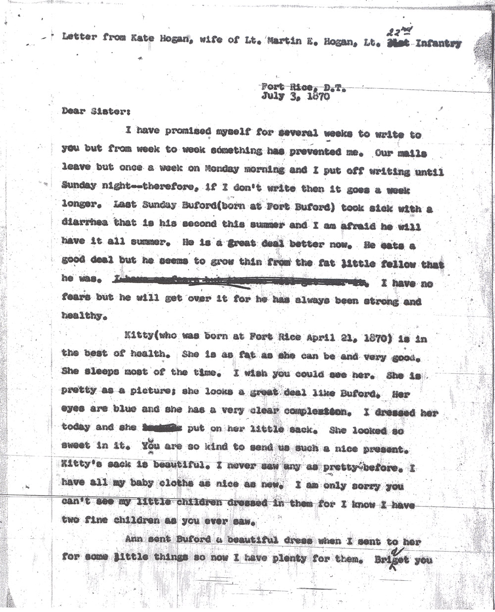 Kate Hogan Letter 2, Transcription, Page 1