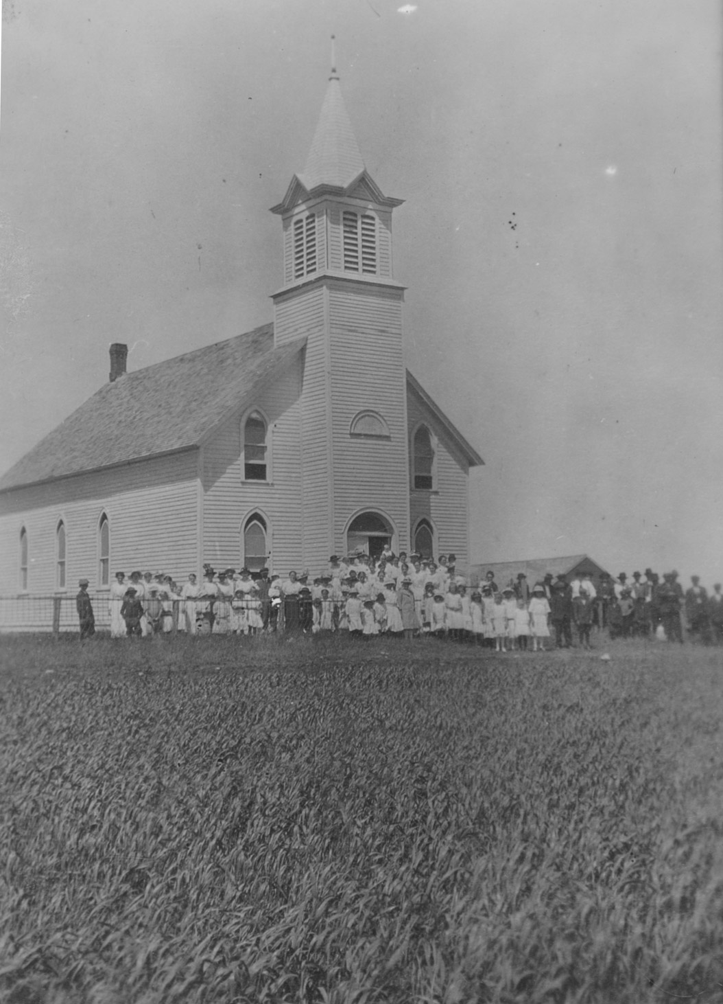 0739-v2-p37a German Baptist Church near Denhoff was at the edge of a wheat field.