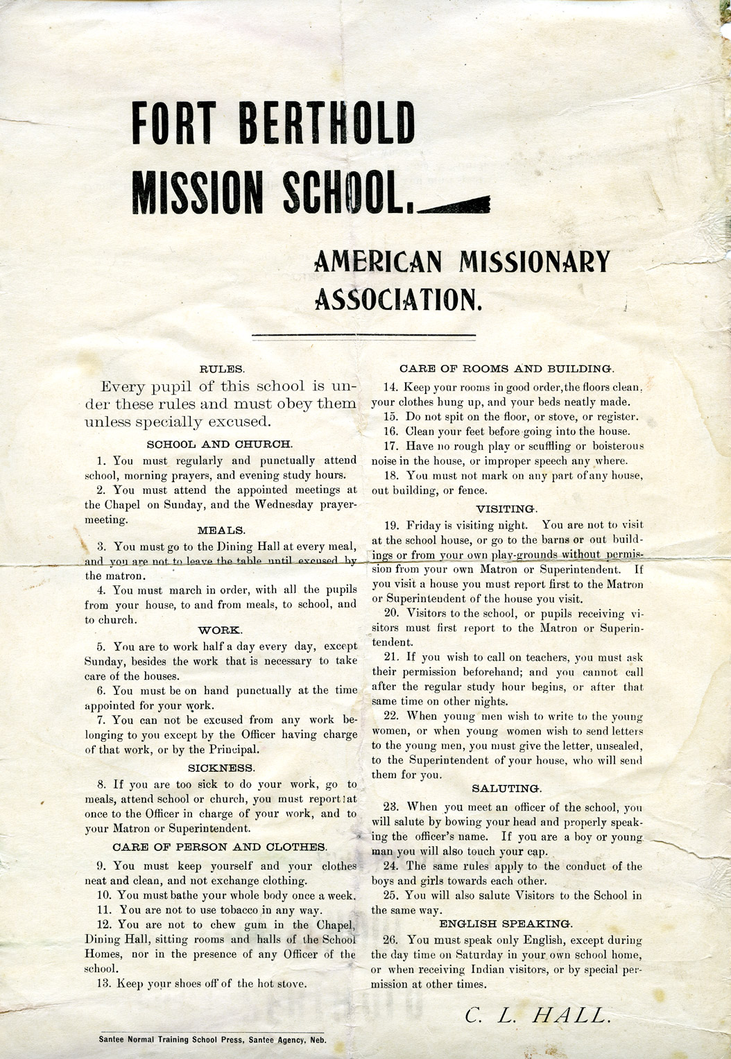 Ft Berthold Mission School Rules
