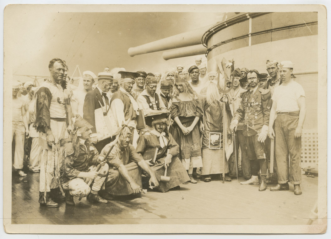 'Shellbacks' of the North Dakota pose for a portrait during the Crossing the Line celebration.