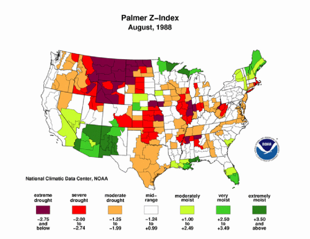 Palmer Maps, 1984-2011. These Palmer Z-Index maps indicate that drought appears periodically in North Dakota, but often is very localized. The map of 2011, shows the excess rainfall that resulted in flooding in the Missouri, Mouse, and Red River valleys.