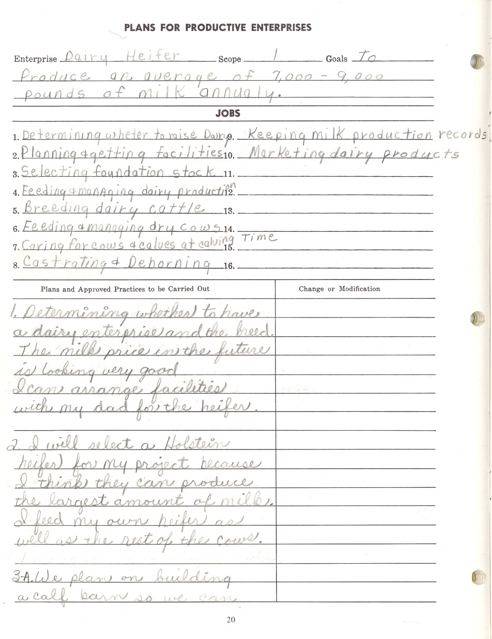 FFA Project. One of Neil Howe’s FFA projects was to care for a dairy cow named Duchess. He kept records on the costs of maintenance as well as the income he earned from selling her milk. Record- keeping is an important part of farming as well as almost every other aspect of adult life.