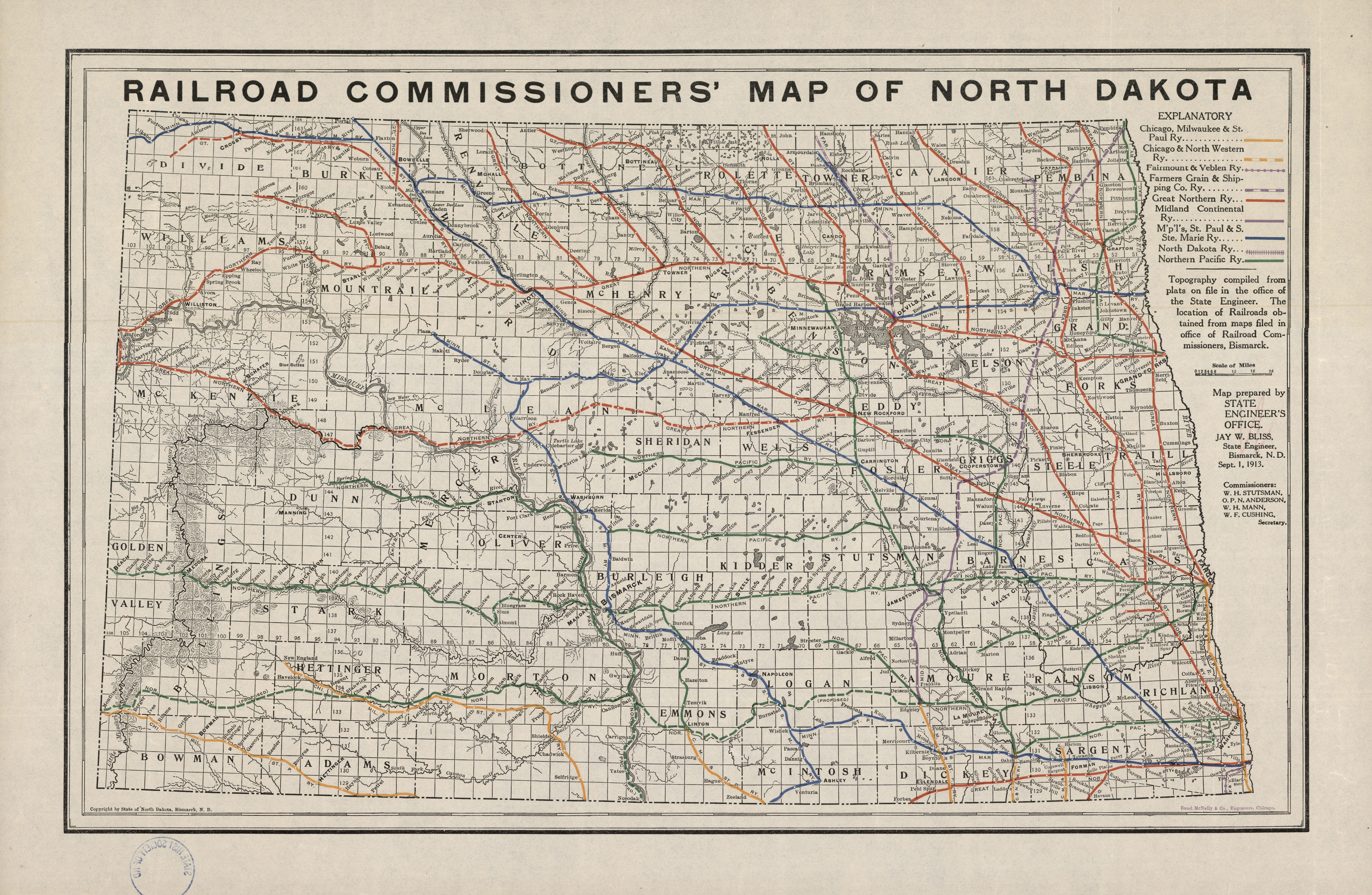 Railroad Commissioners Map of North-Dakota