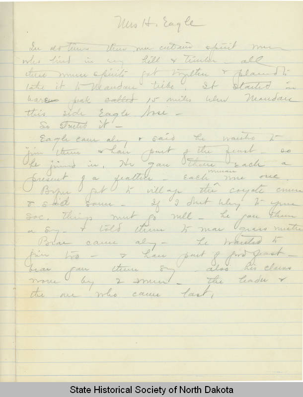 Frances Densmore field notes on Mrs Holding Eagle.