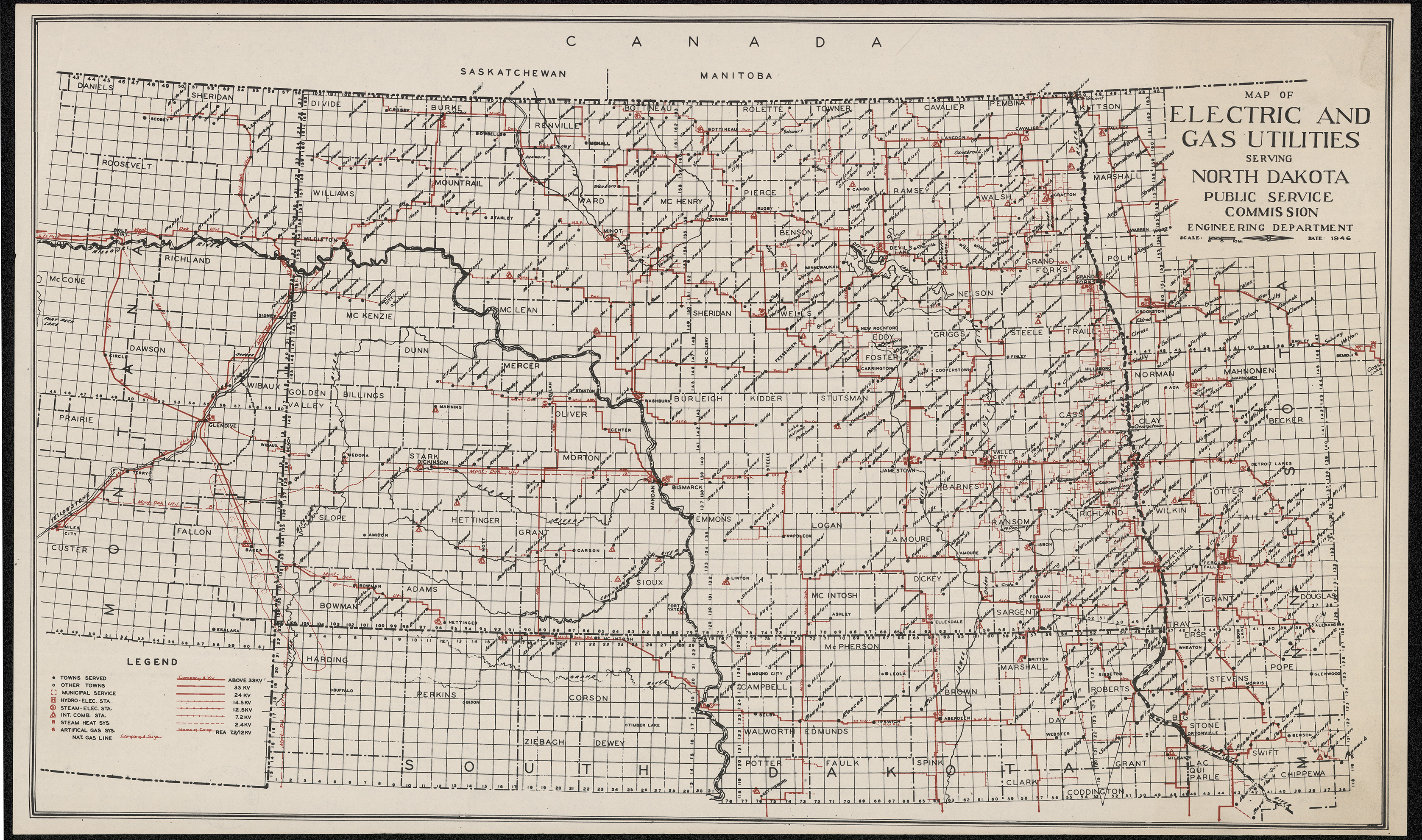 Map of electric and gas utilities serving North Dakota