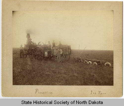 Plowing with steam-powered tractor at the Ink Farm near Wahpeton, ND