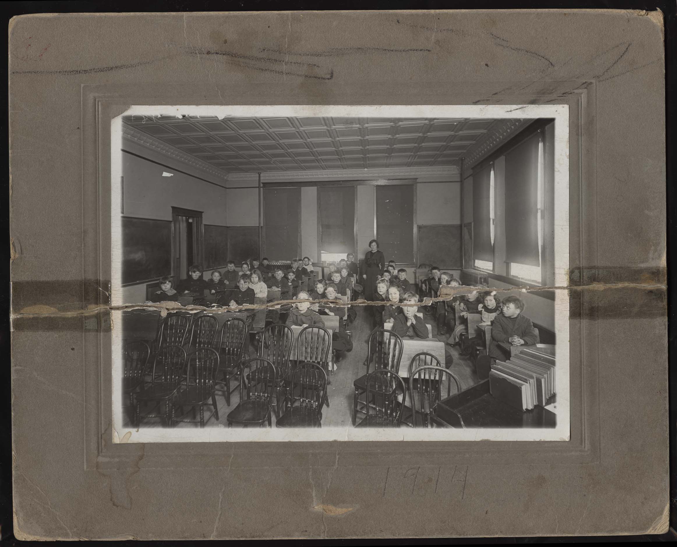 Ruth Bailard in school classroom with students Ambrose ND 1914