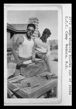 Shaping blocks out of rocks Civilian Conservation Corp CCC Camp 2772 Medora ND 12-30-1939