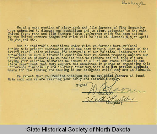 United Farmers League letter
