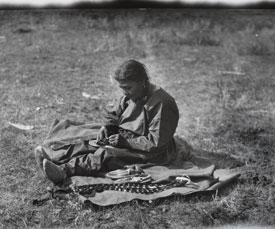 Sahnish Woman Making Mocassins