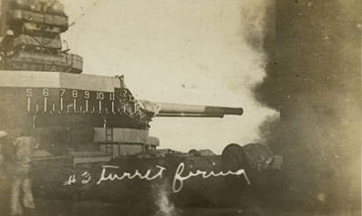 USS North Dakota's guns being fired