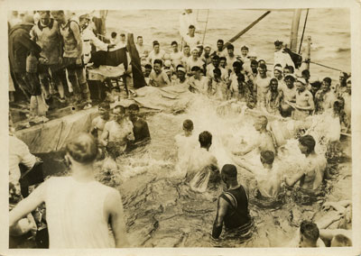 The pollywogs were dunked during the Crossing the Line celebration. 