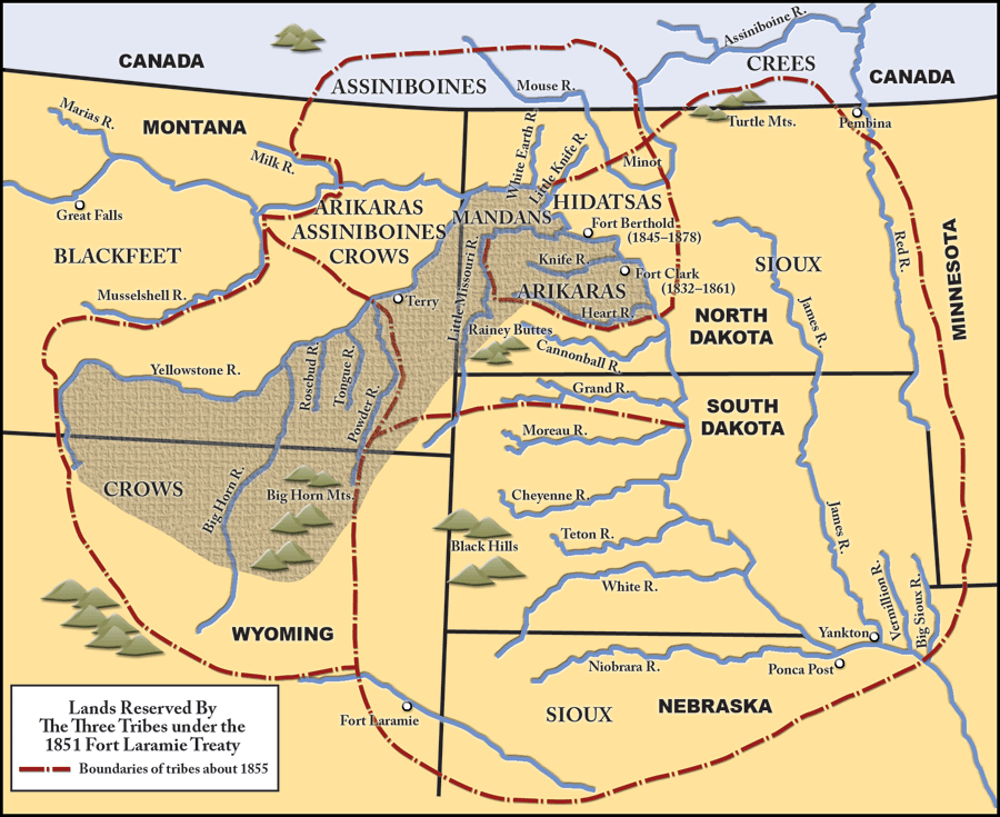 Lands reserved by the three tribes under the 1851 Fort Laramie Treaty