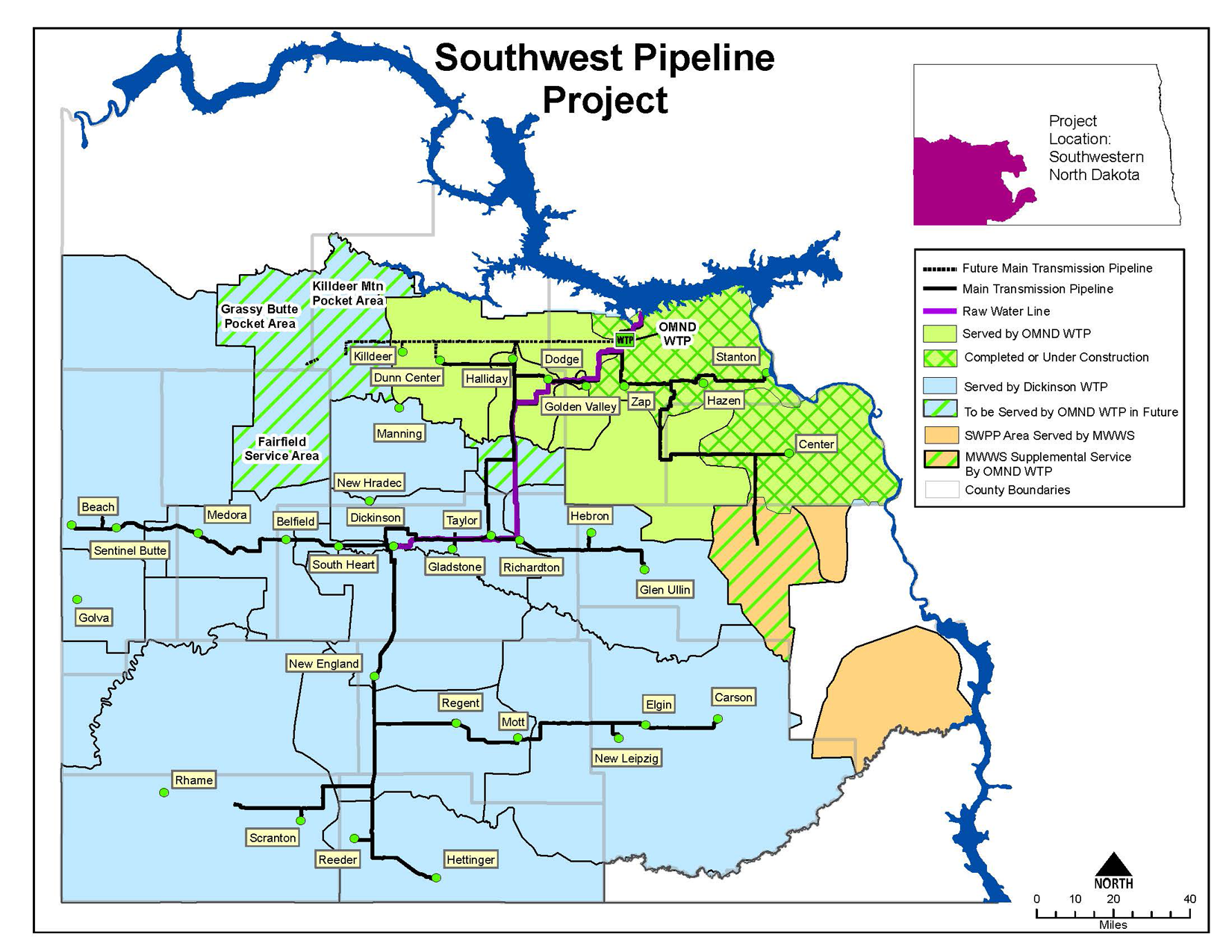 Map showing the pipelines of Southwest Water Authority.