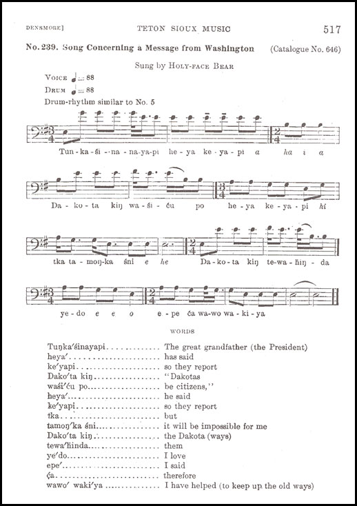Teton Sioux Music. No. 239, A Song Concerning a Message from Washington, sung by Holy-Face Bear.